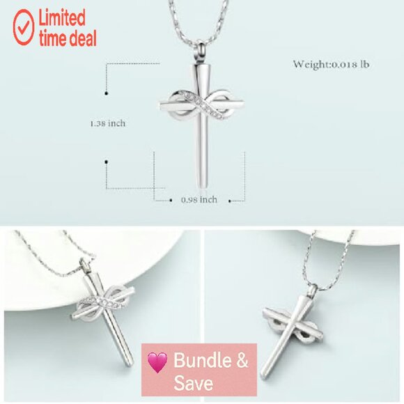 Stainless Steel Infinity Cross Cremation Necklace Memorial Keepsake Jewelry - Picture 3 of 8